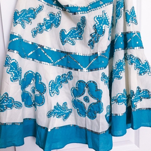 BCBGMaxAzria White & Turquoise A-Line Skirt Sz 6 - Picture 3 of 4